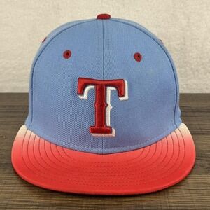 Texas Rangers Hat Cap Fitted‎ Mens 7 Sky Blue Red MLB Baseball New Era 59FIFTY